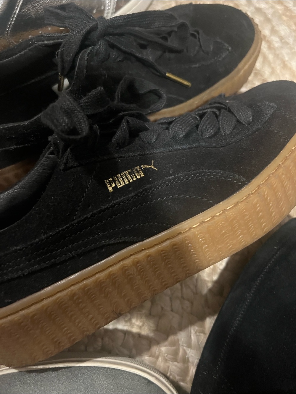 Fenty Puma Black Suede Sneakers with Gum Platform Sole